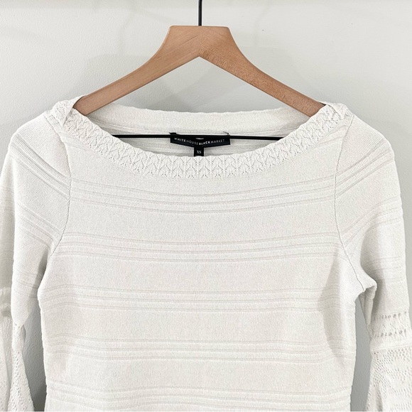 NWT WHBM Lace Bell Sleeve Knit Sweater Gray Size XS - Picture 2 of 5
